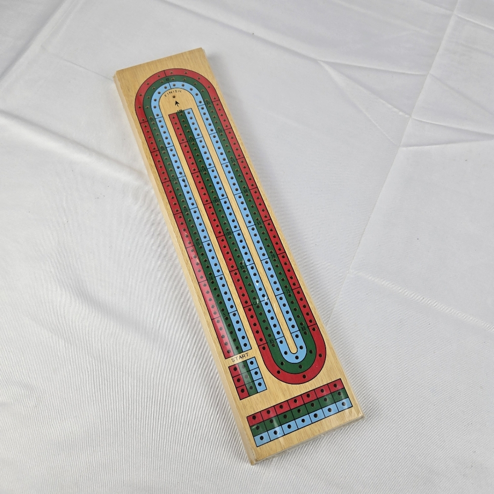 Vintage Natural finish Cribbage TRIPLE board W Pegs Complete New In Pkg